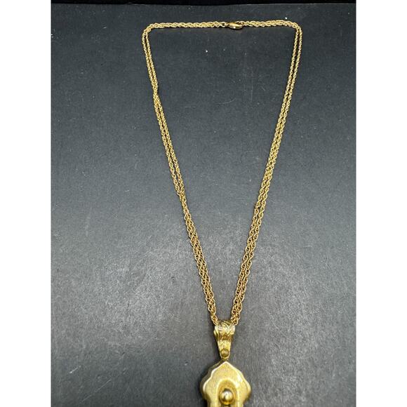 Vtg Whiting & Davis Beaded Floral Gold Tone Cross Pendant Dual Chain Necklace - Picture 4 of 10